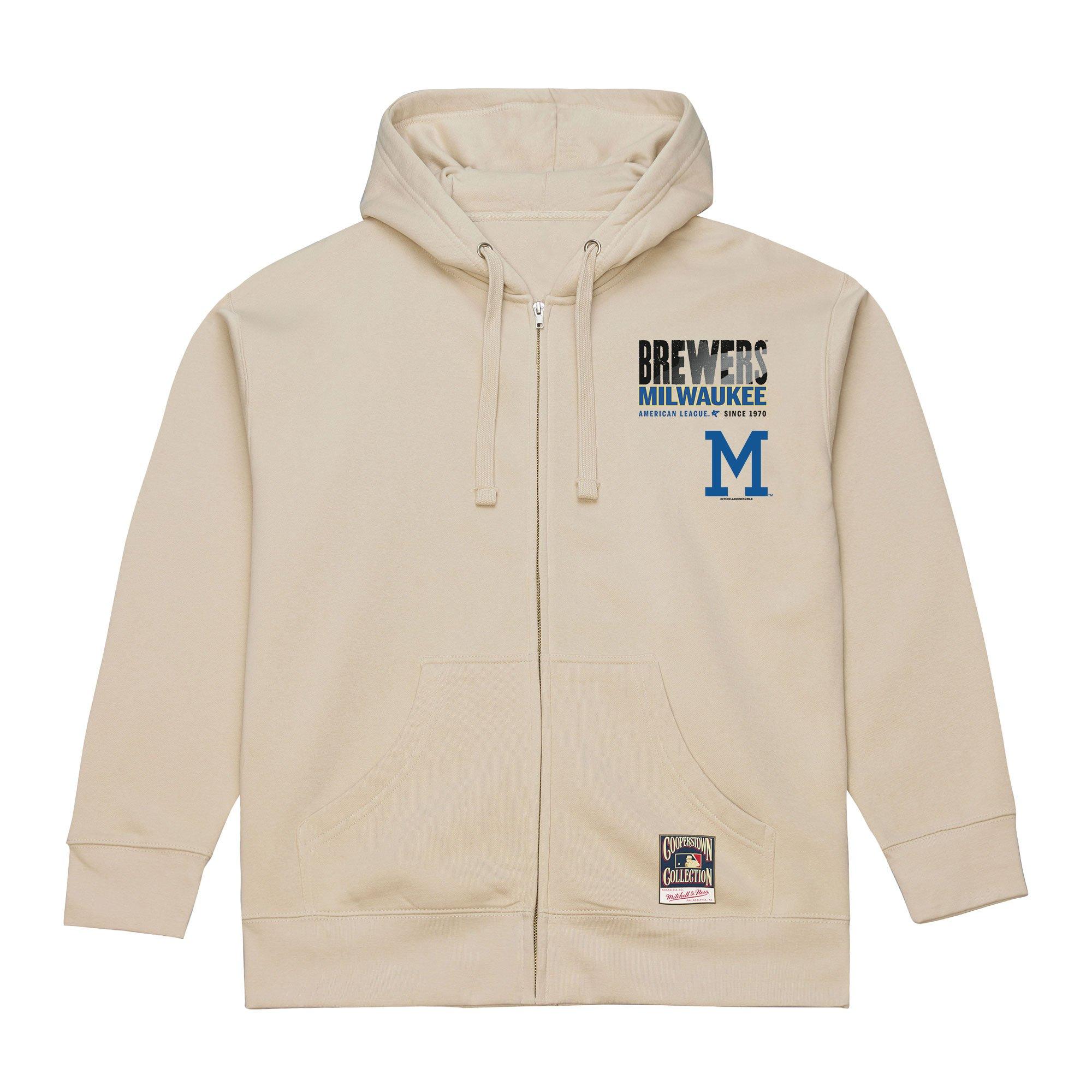 Mitchell & Ness Milwaukee Brewers Cityscape Fleece Hoodie - Cream - CREAM